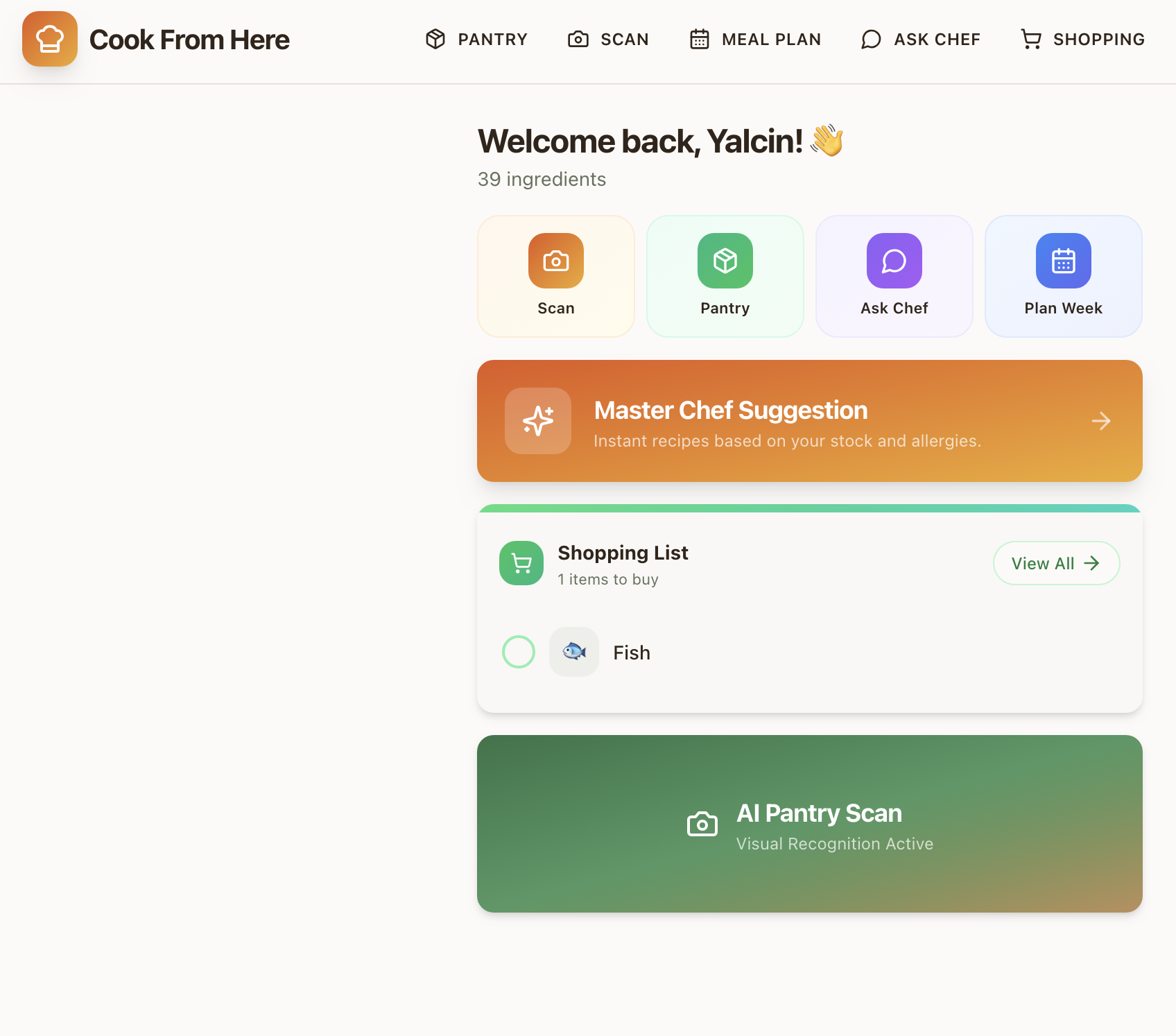 CookFromHere dashboard