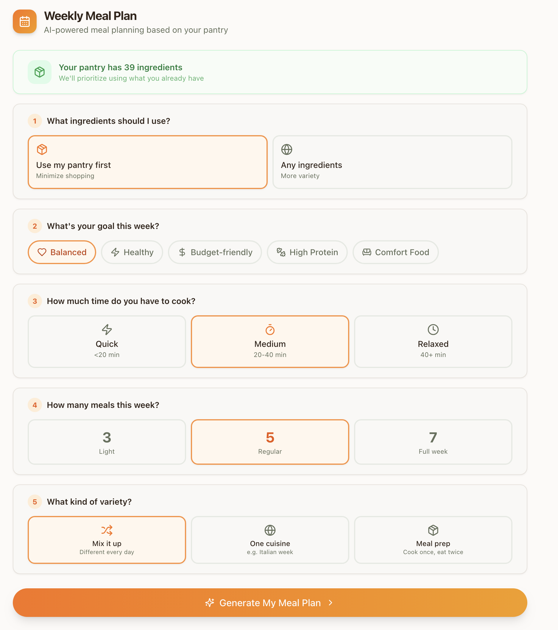 Weekly meal plan builder
