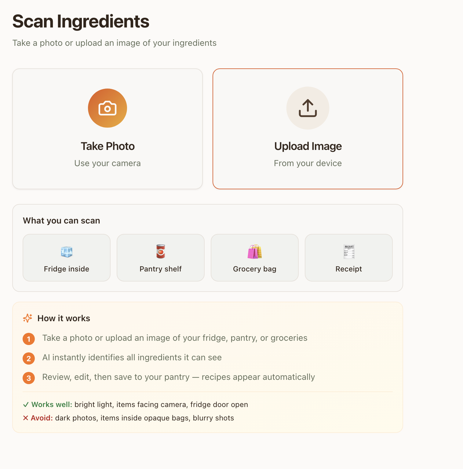 Scan ingredients screen